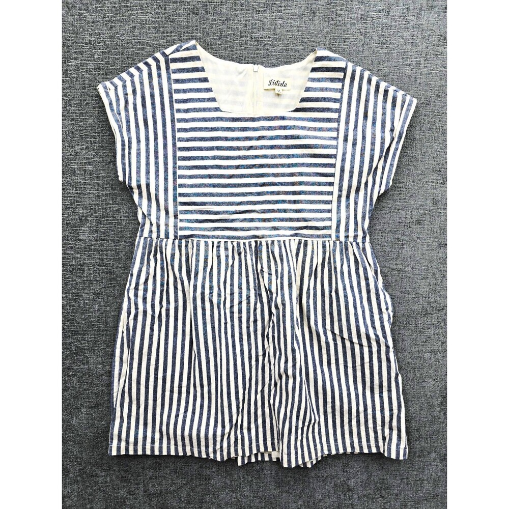Listicle Blue White Striped Square Neck Cap Sleeve A-Line Mini Dress L LD0267